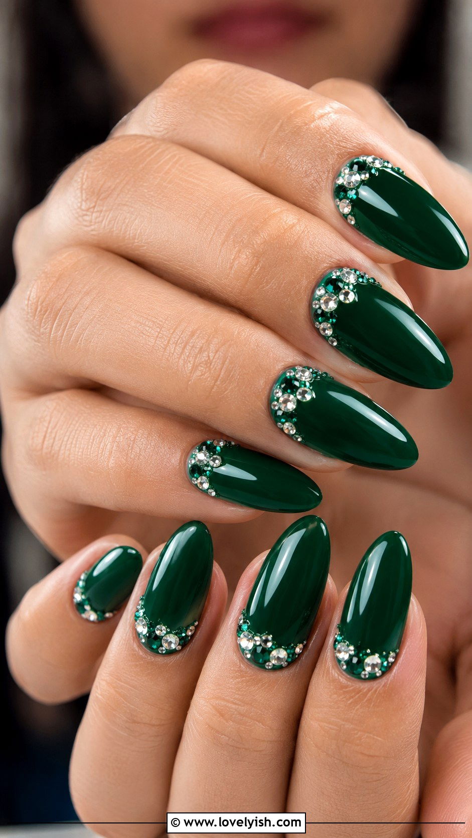 Emerald Green With Rhinestones Nails - 25 green nail design ideas - 25 green nail design ideas