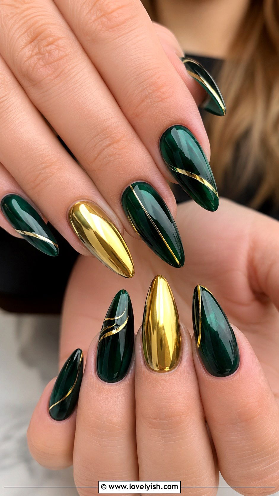Emerald Green and Gold Chrome Nails - 50 gold chrome nails - 50 gold chrome nails