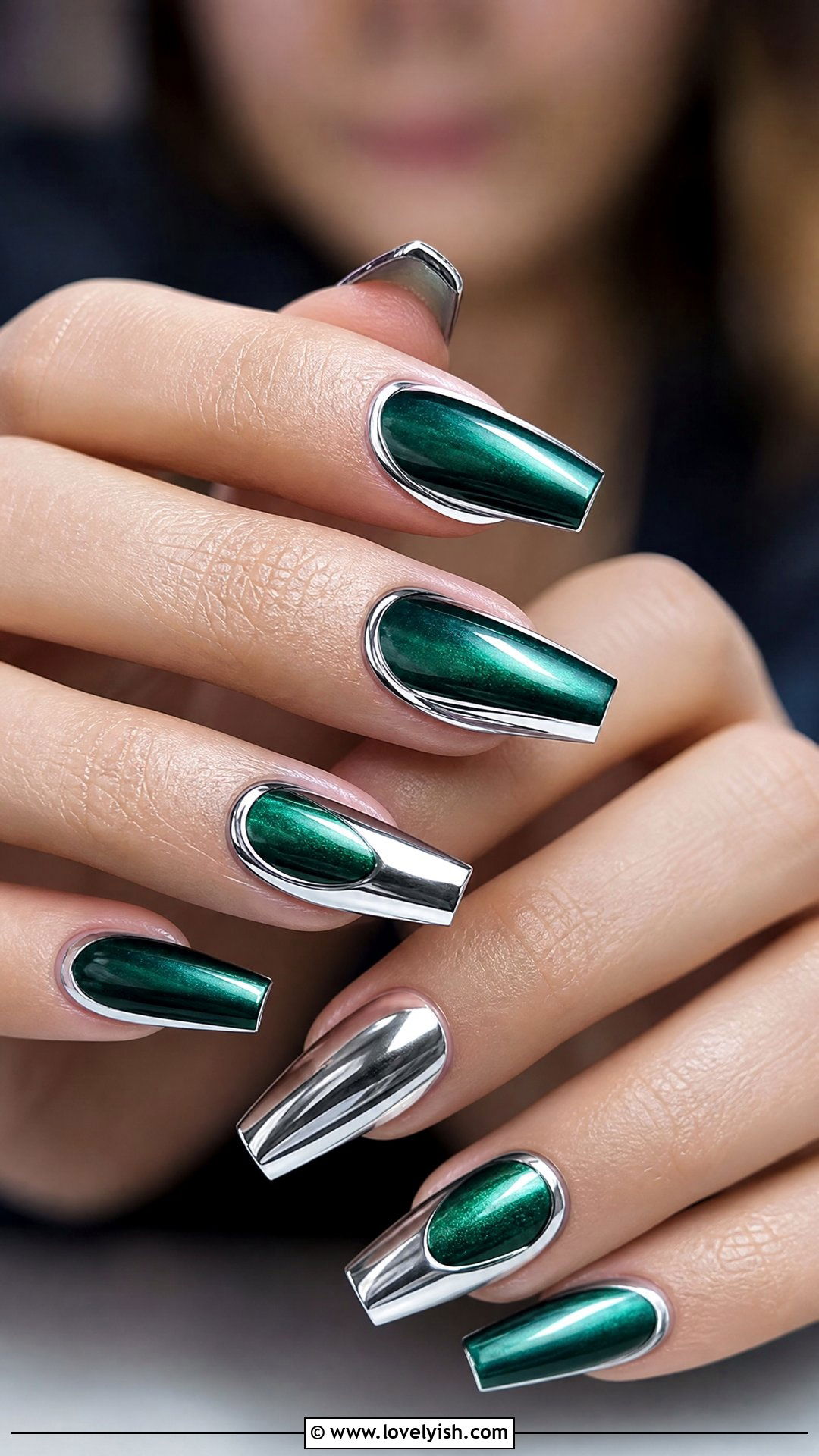 Emerald Green and Silver Chrome Nails - 50 silver chrome nails - 50 silver chrome nails