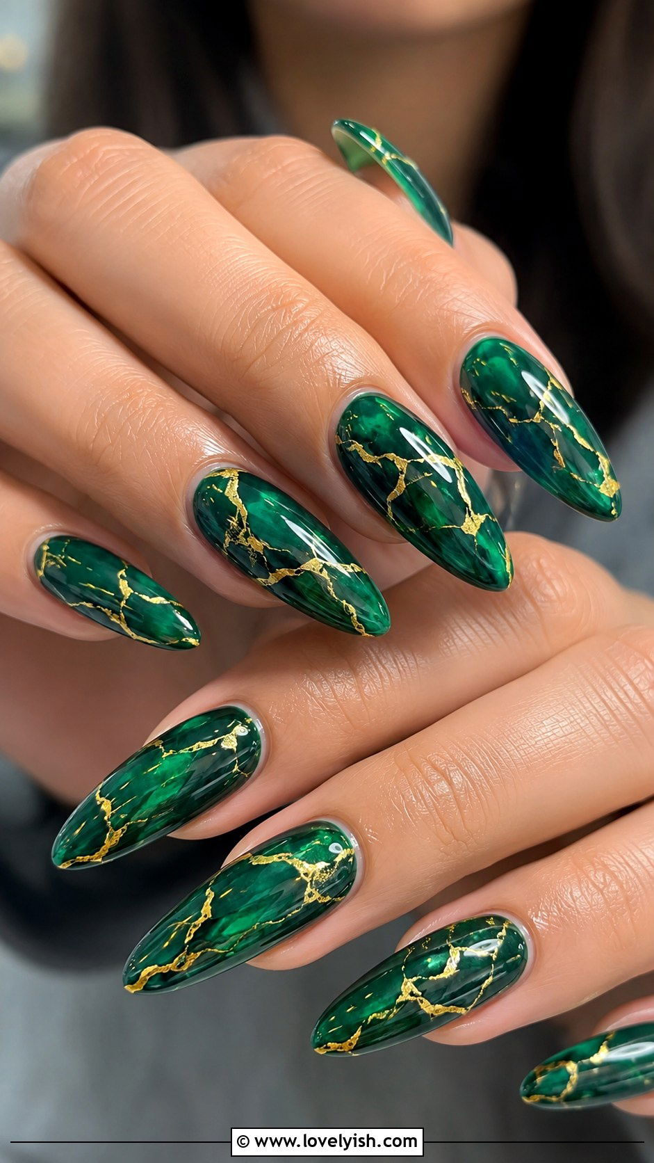 Emerald Green with Gold Marble Veins - 50 unique nail designs - 50 unique nail designs
