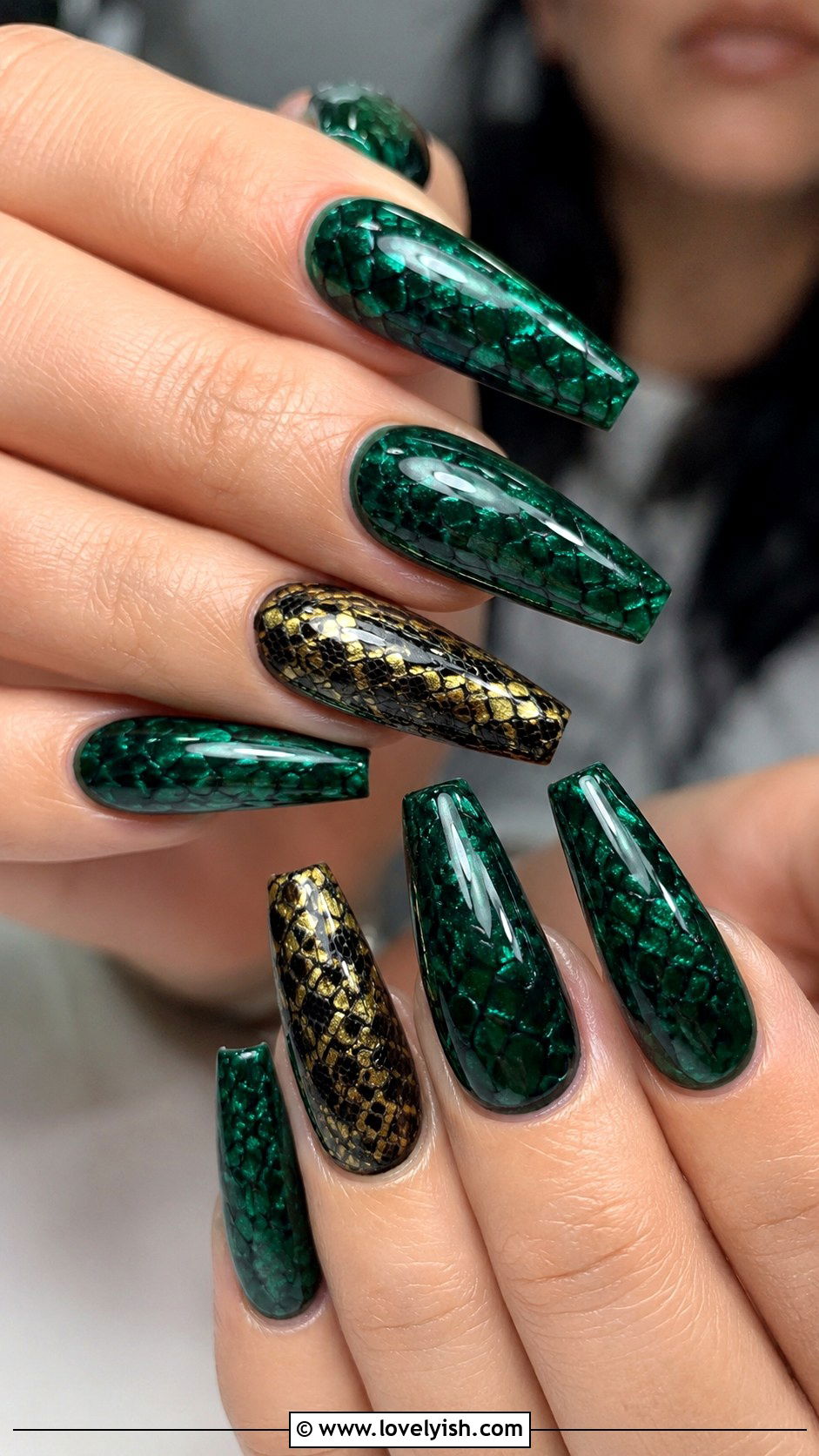 Emerald Snake Print Nails - 40 nail design template - 40 nail design template