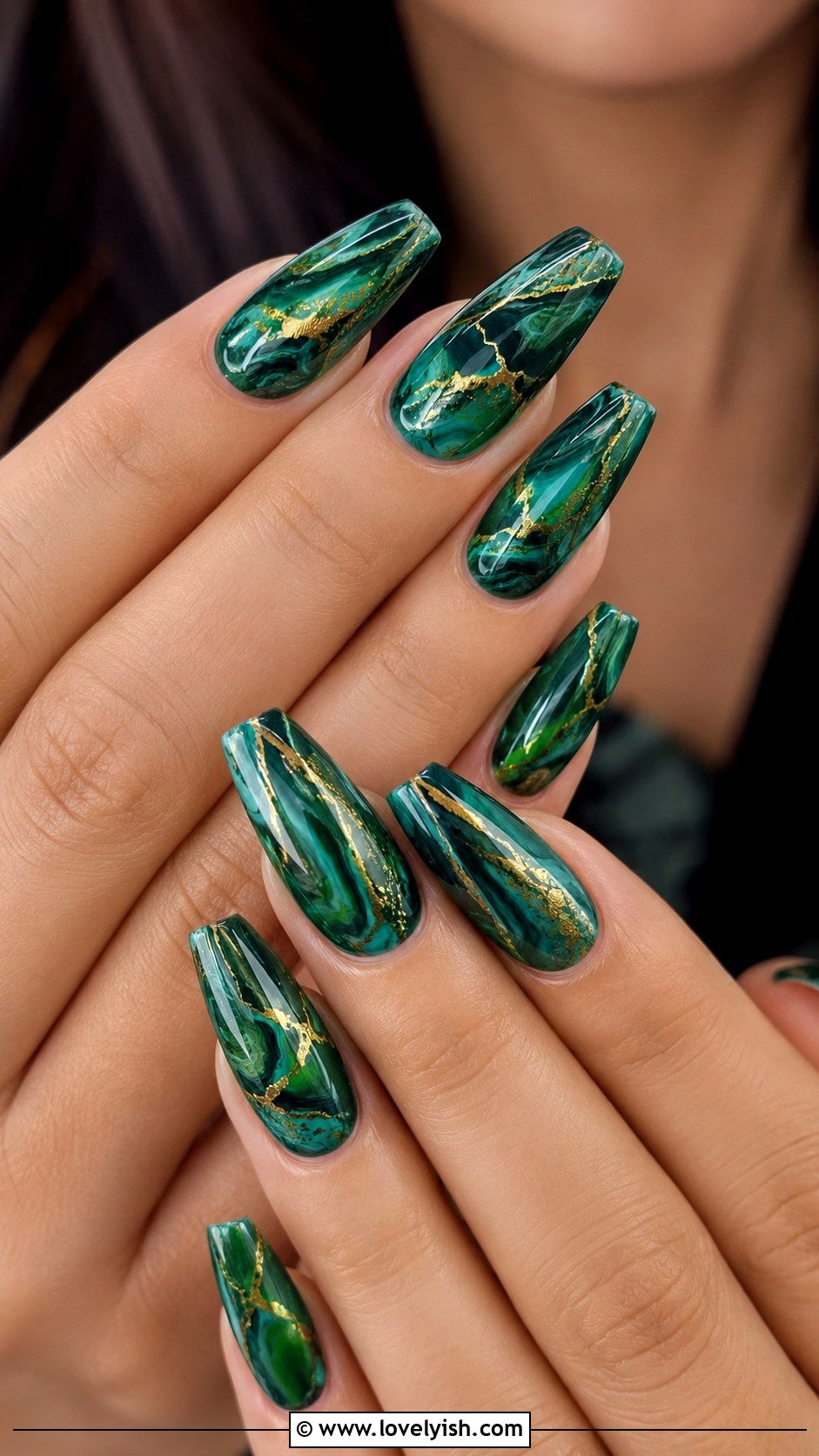 Emerald and Gold Marble Nails - 50 green nails - 50 green nails