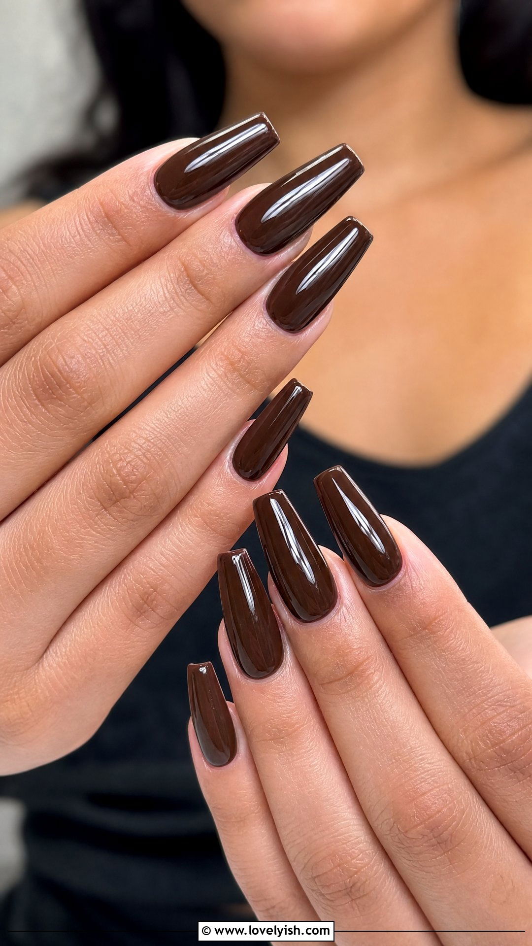 Espresso Brown Glossy Acrylic Nails - 25 acrylic nails designs - 25 acrylic nails designs