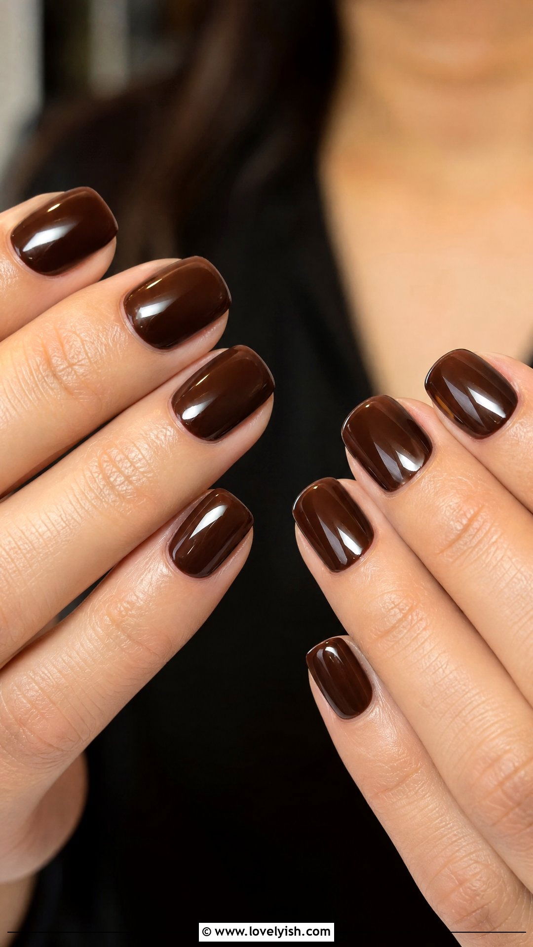 Espresso Brown Glossy Short Nails - 50 classy short nail designs - 50 classy short nail designs