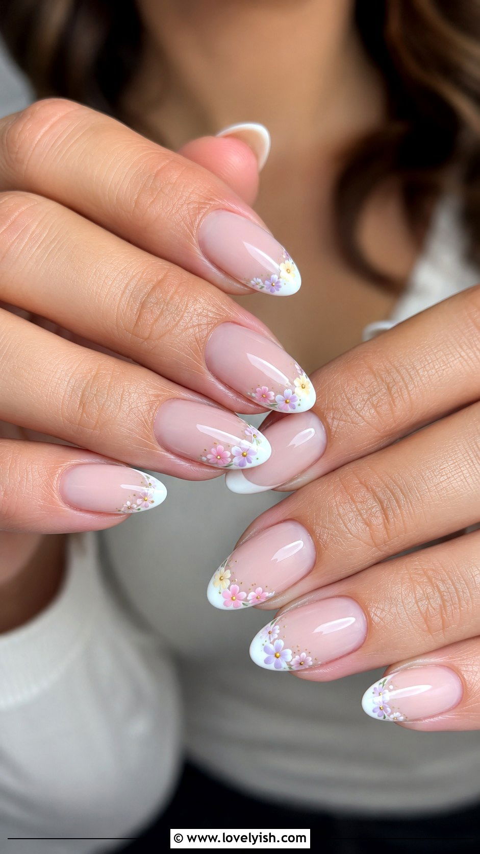 Floral Accent French Tip Nails - 45 nail tips - 45 nail tips