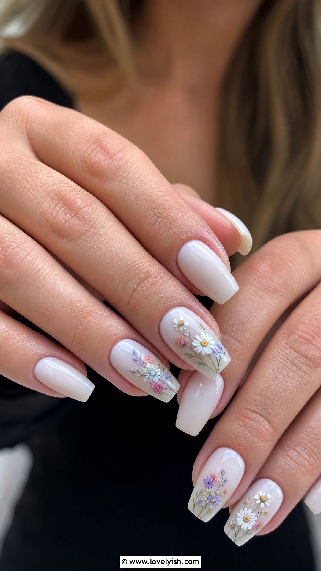 Floral Accent Short Coffin Nails - 25 short coffin nails designs - 25 short coffin nails designs
