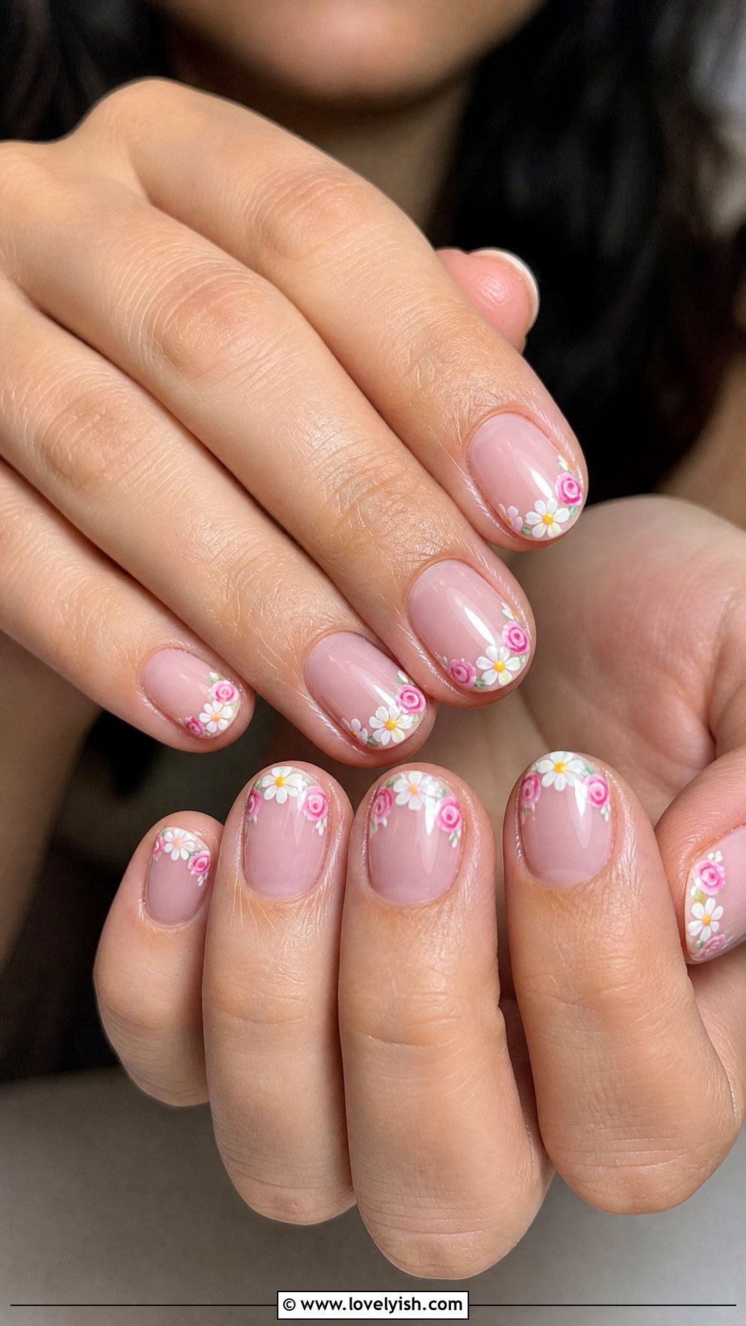 Floral French Tip Short Nails - 50 short french tip nails - 50 short french tip nails