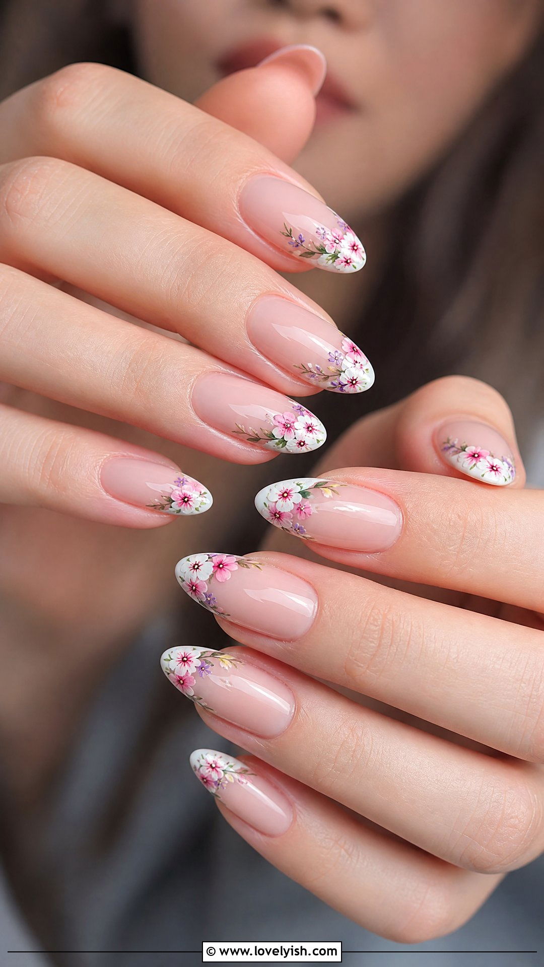 Floral French Tip for Spring - 50 cute french tip nail designs - 50 cute french tip nail designs