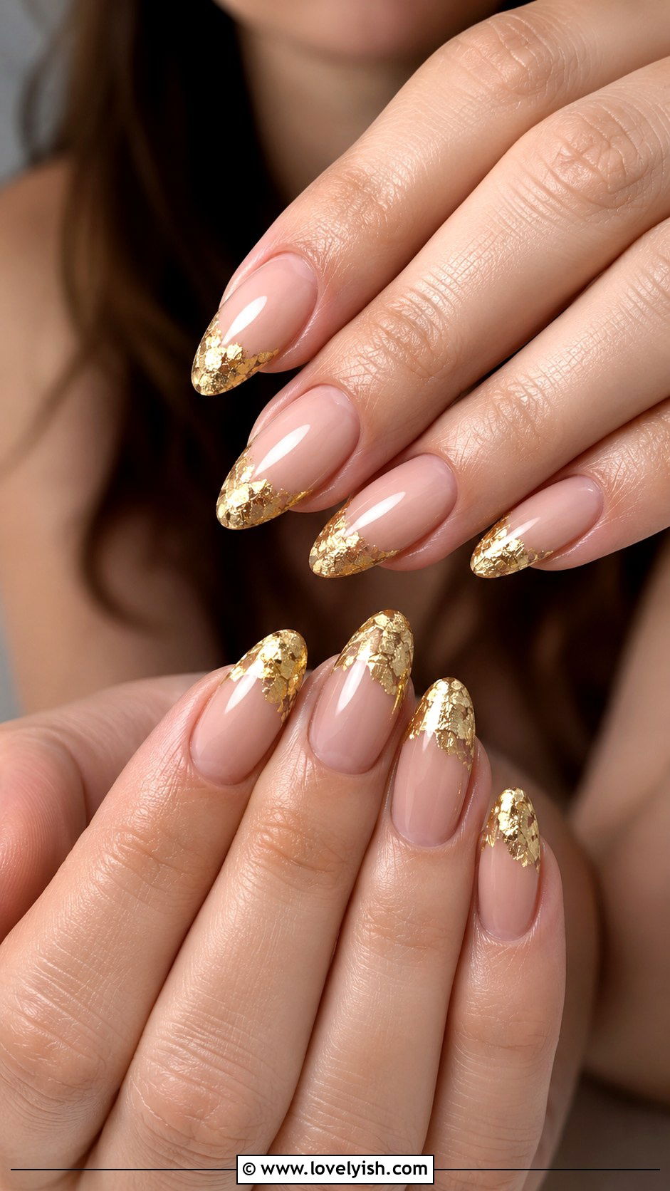 Foil Flake French Tip Almond Nails - 50 almond french tip nails - 50 almond french tip nails