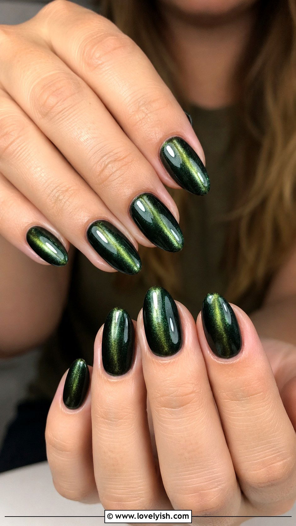 Forest Green Cat Eye Nails - 50 green nails - 50 green nails