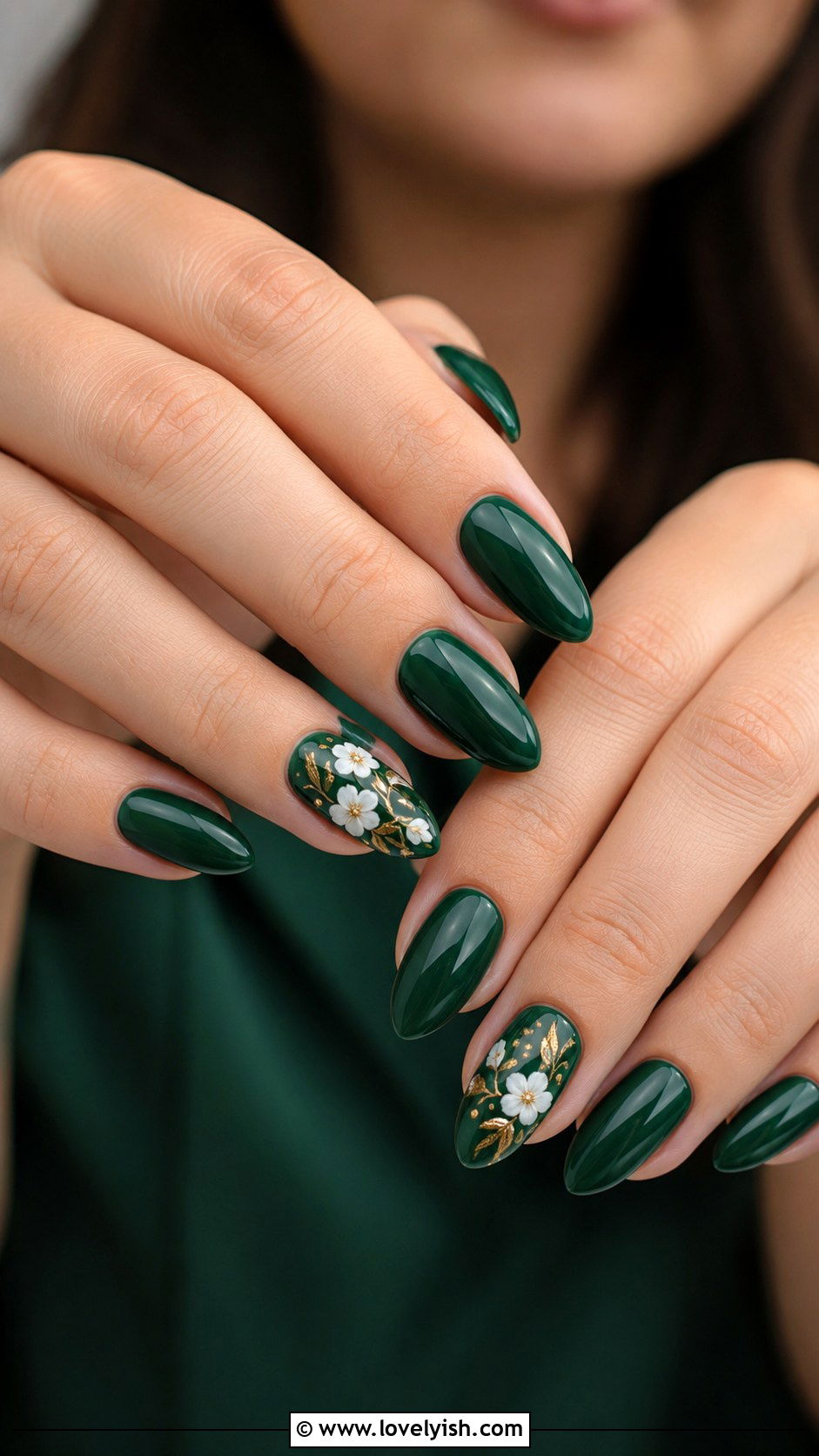 Forest Green Floral Accent Nails - 38 green nail designs - 38 green nail designs