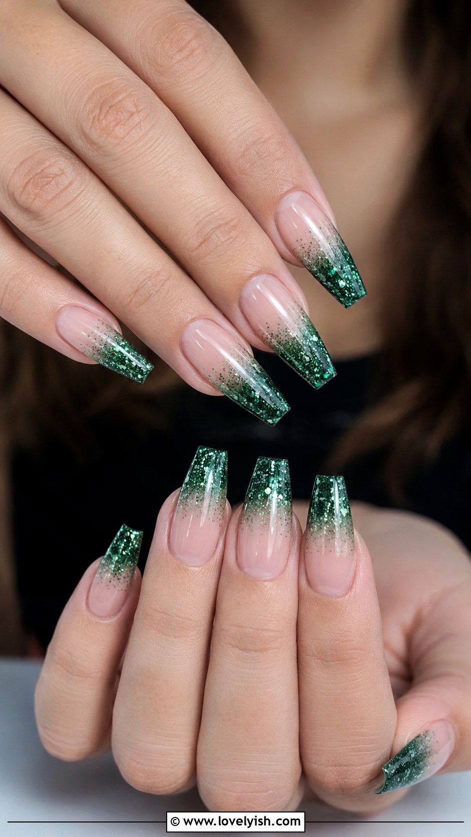 Forest Green Glitter Tip Nails - 50 glitter nails - 50 glitter nails