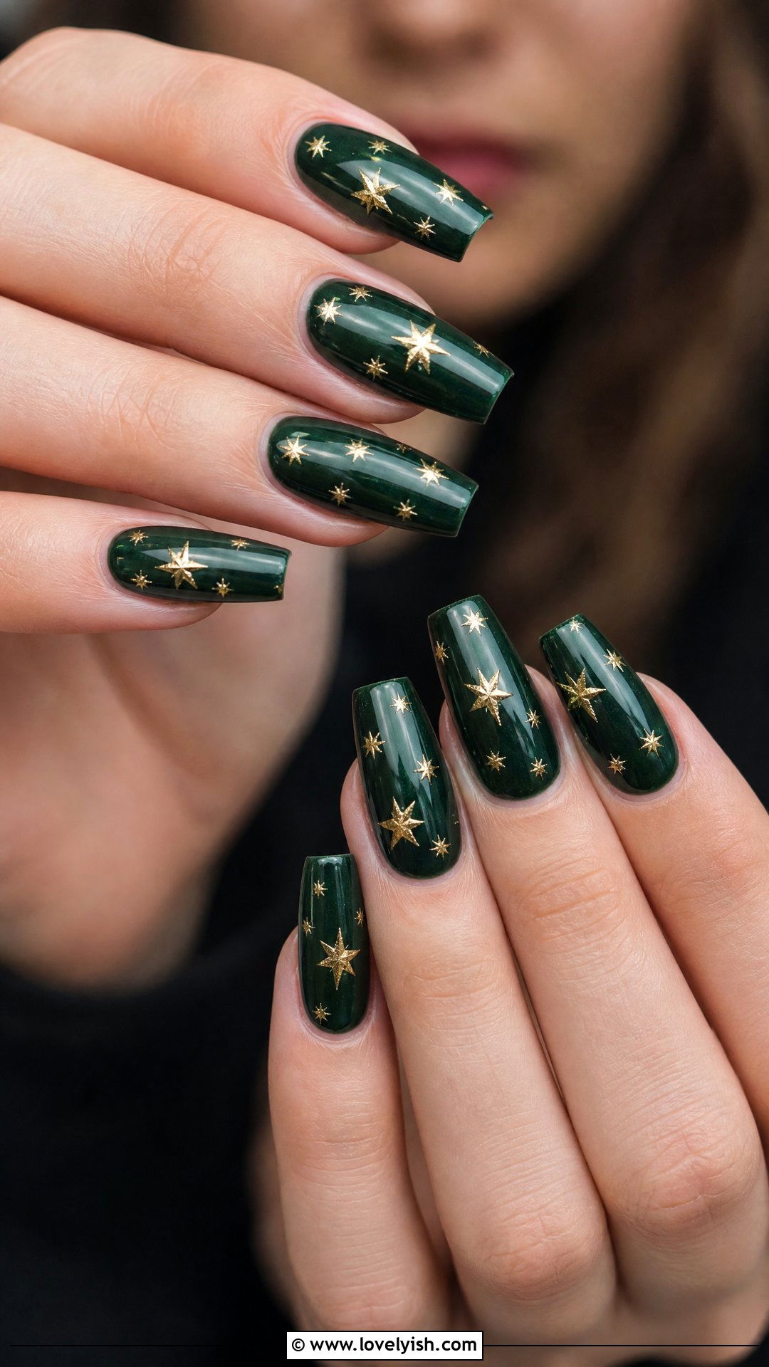 Forest Green Gold Star Nails - 50 star nails - 50 star nails