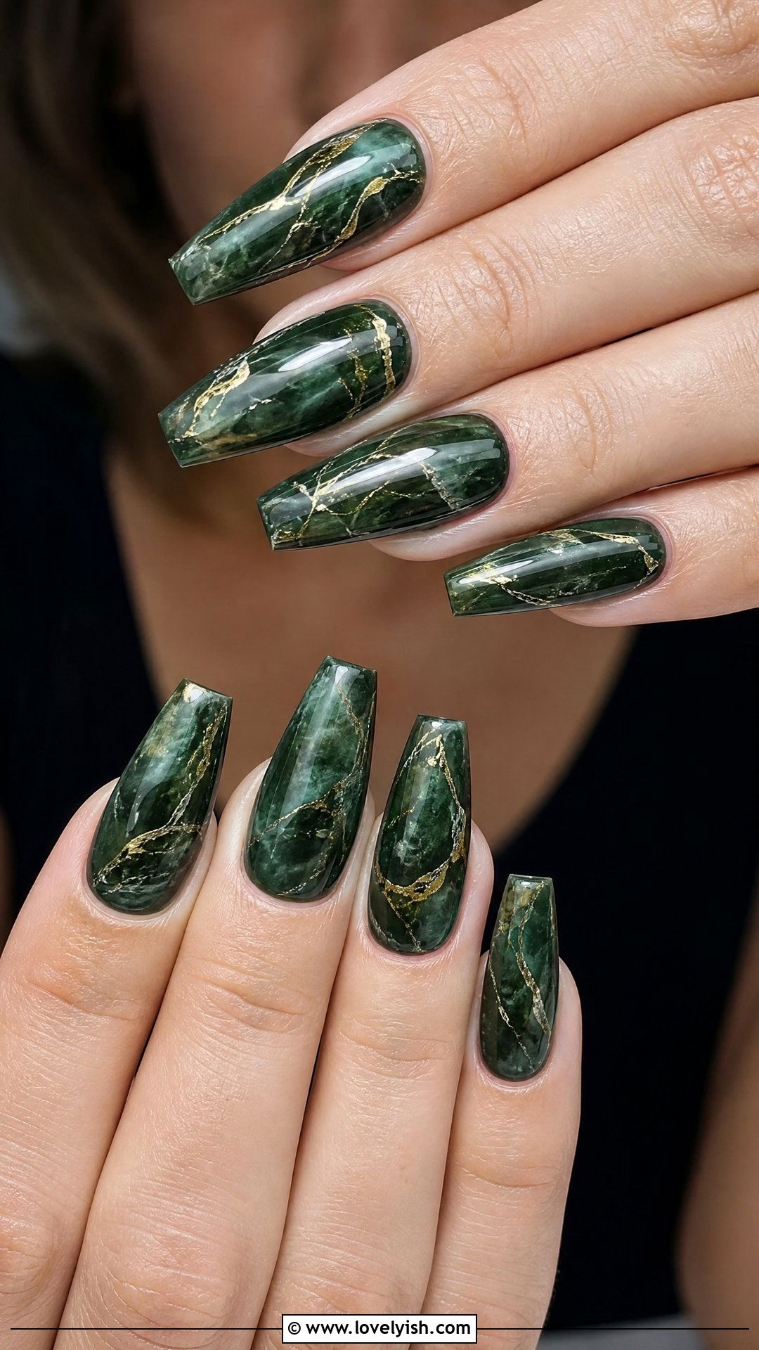Forest Green Marble Polygel Nails - 50 polygel nails - 50 polygel nails