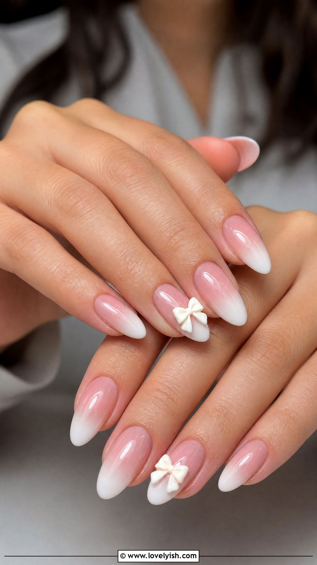 French Ombre with Bow Accent - 50 french ombre nails - 50 french ombre nails