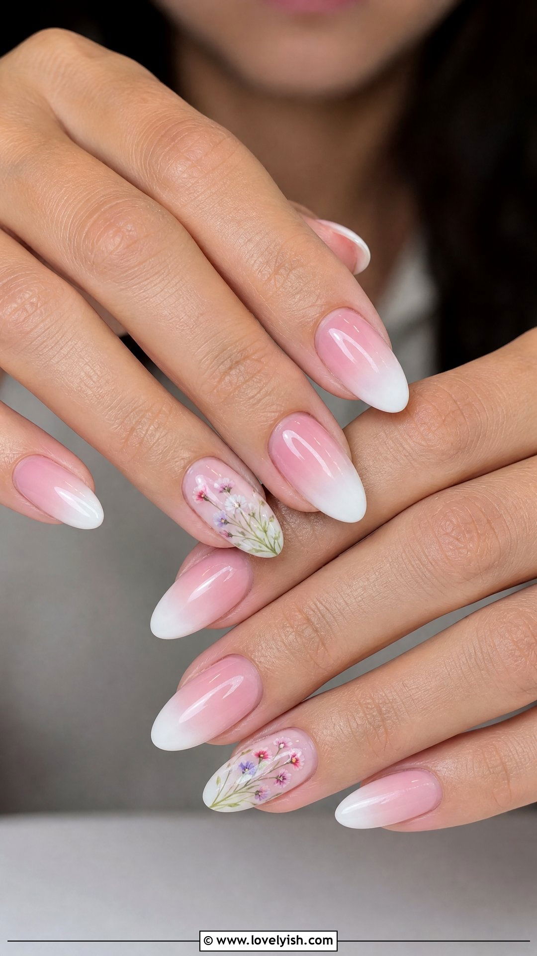 French Ombre with Floral Accent - 50 french ombre nails - 50 french ombre nails