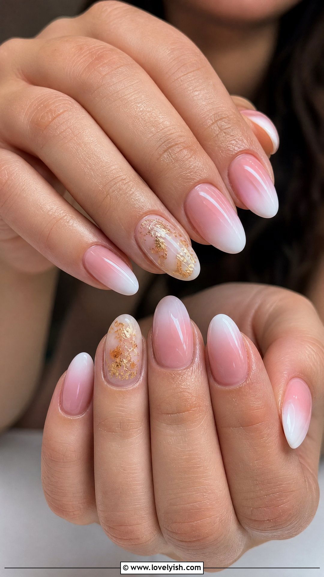 French Ombre with Gold Foil Accent - 50 french ombre nails - 50 french ombre nails