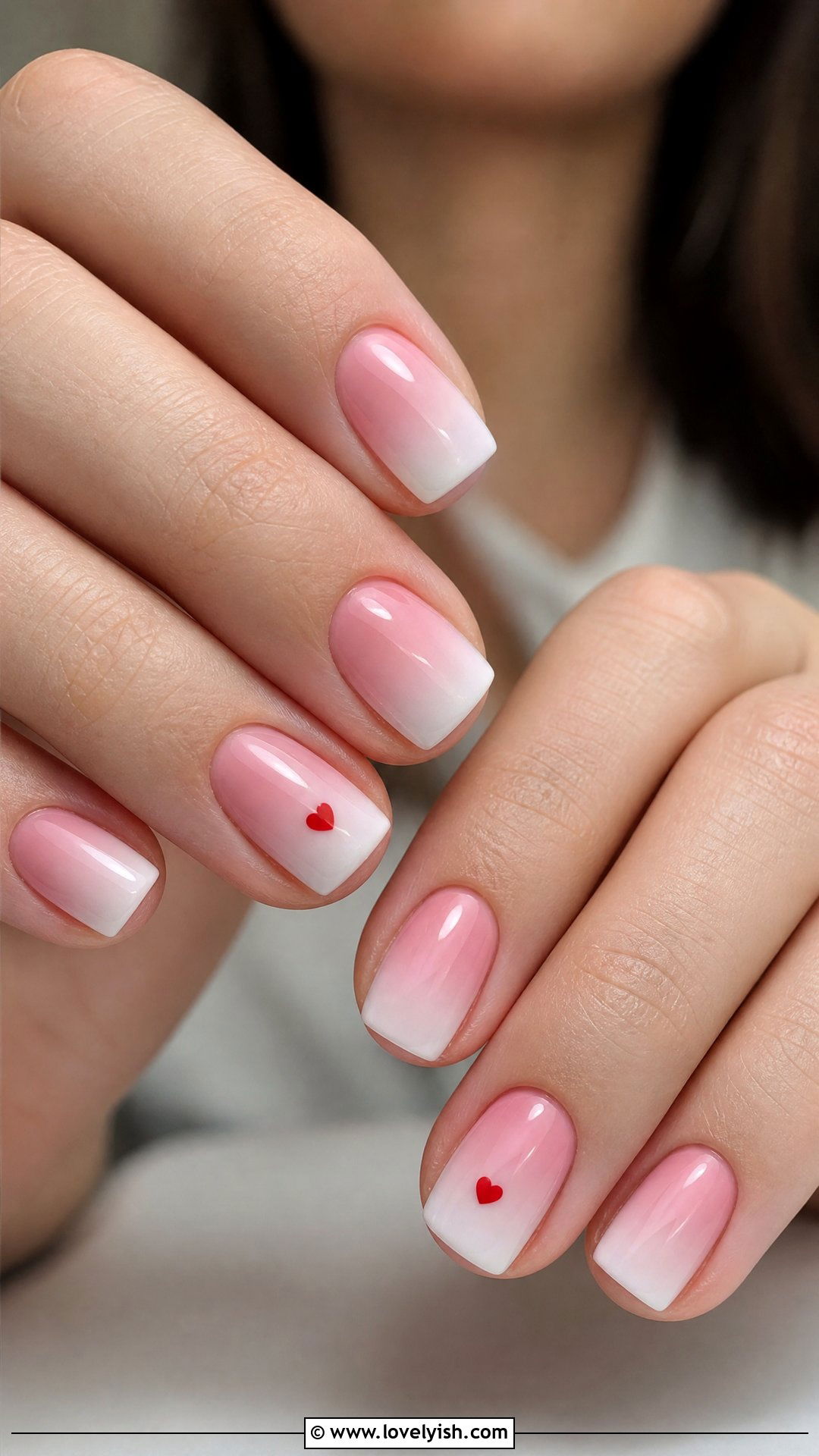 French Ombre with Heart Accent - 50 french ombre nails - 50 french ombre nails