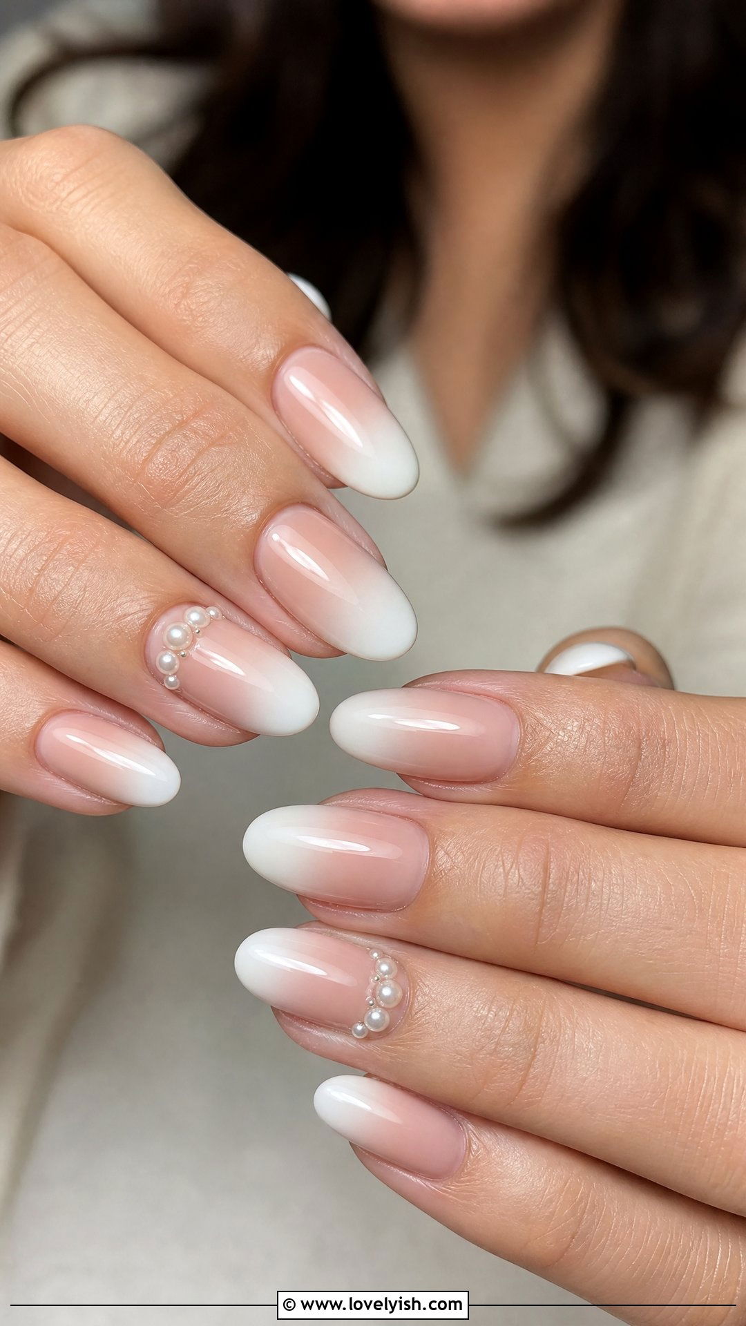 French Ombre with Pearl Accents - 50 french ombre nails - 50 french ombre nails