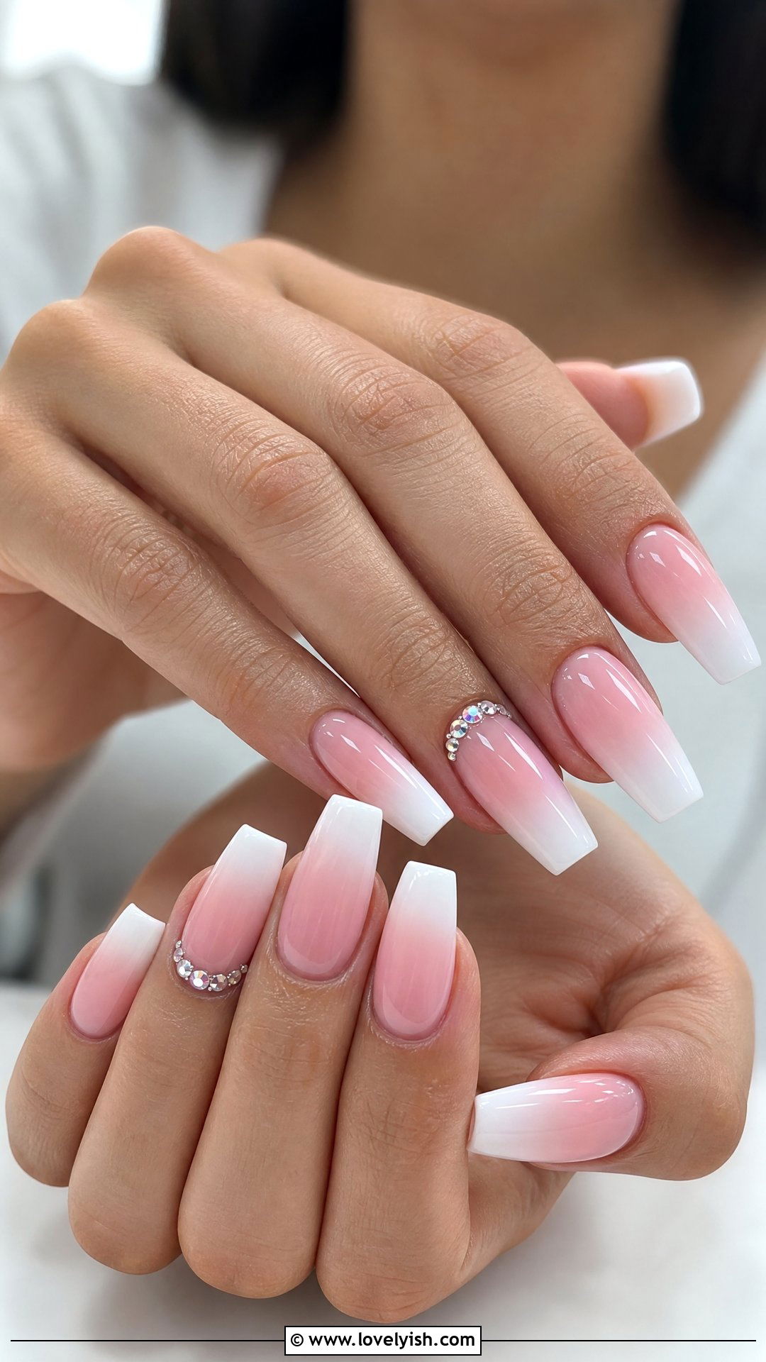French Ombre with Rhinestones - 50 french ombre nails - 50 french ombre nails