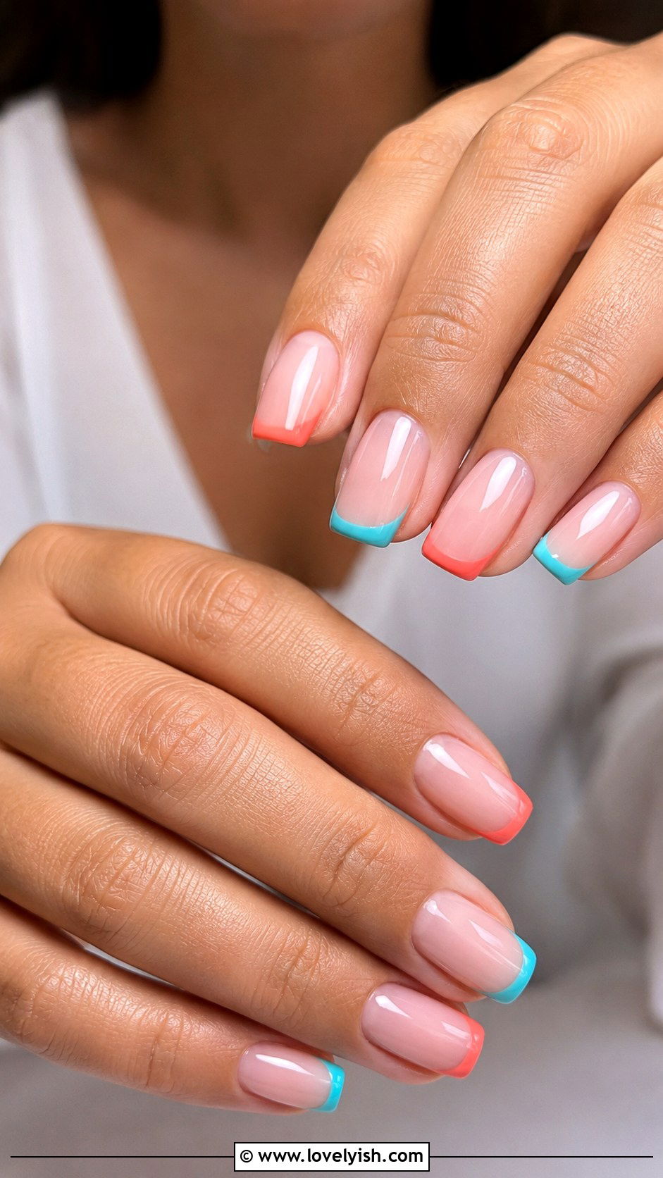 French Tip Nails With Colorful Tips - 50 vacation nails - 50 vacation nails