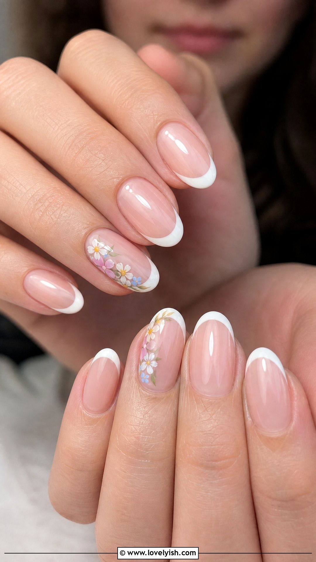 French Tip With Floral Accent - 50 popular nail designs - 50 popular nail designs