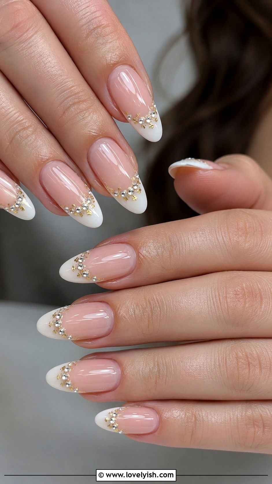 French Tip With Micro Gems and Foil - 38 wedding nail designs - 38 wedding nail designs
