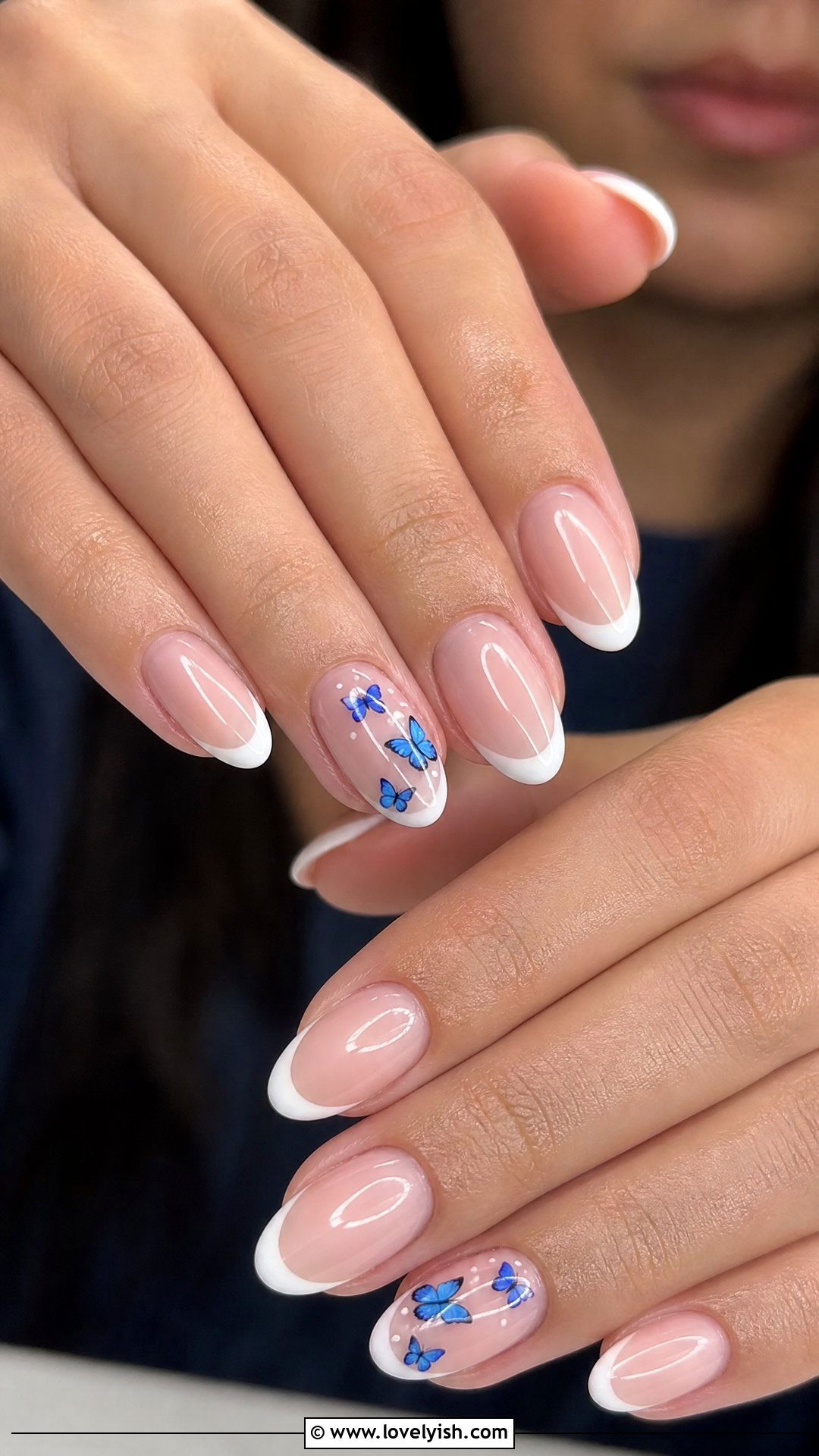 French With Butterfly Accents - 50 french manicure - 50 french manicure