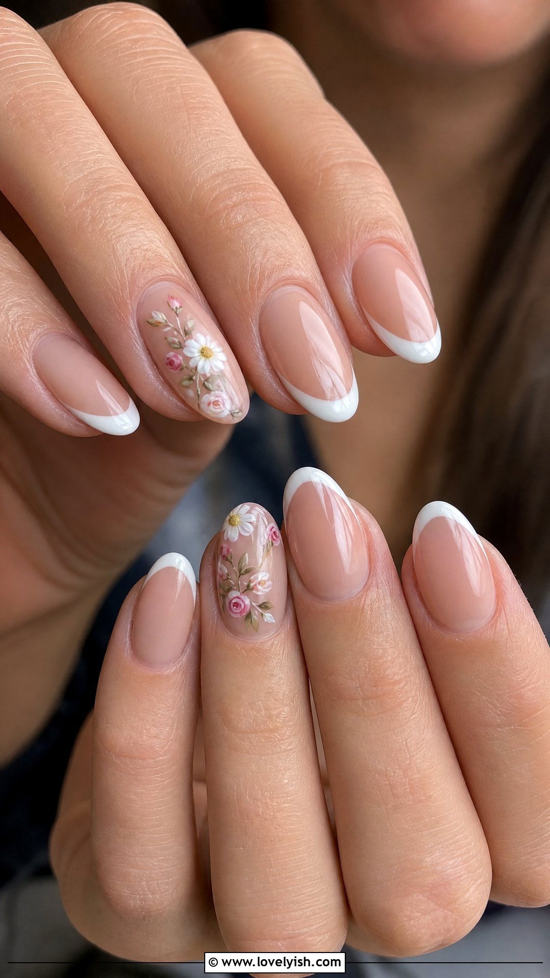 French With Floral Accents - 50 french manicure - 50 french manicure