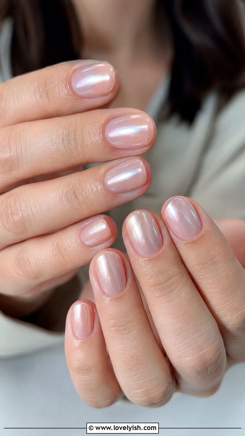 Frosted Nude Chrome Short Oval Nails - 50 work appropriate nails - 50 work appropriate nails