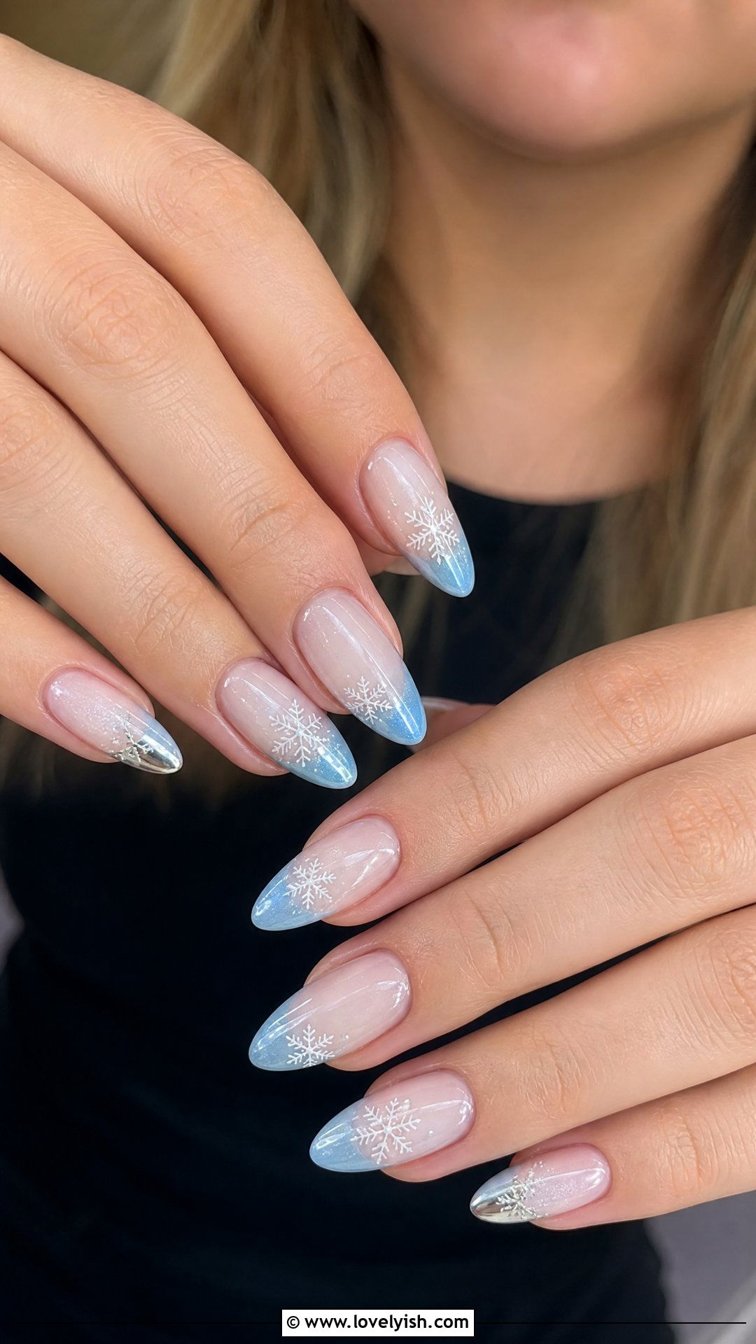 Frozen Snowflake French Tip Nails - 50 disney nail designs - 50 disney nail designs