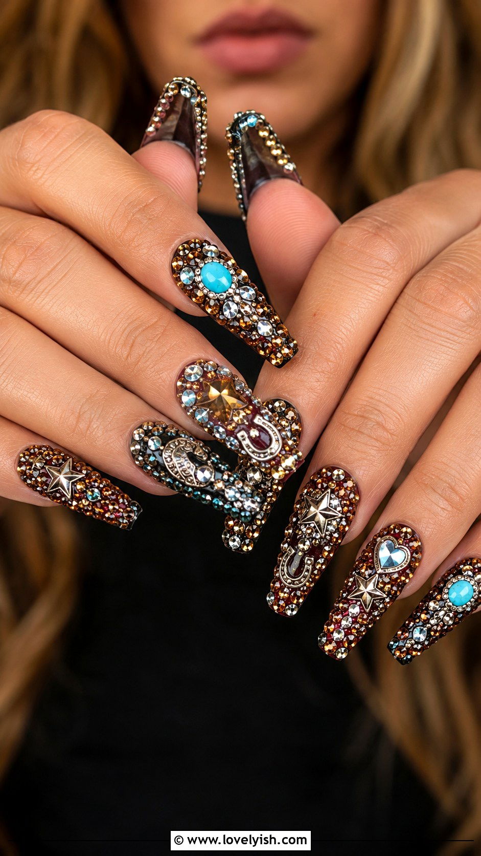 Full Rhinestone Cowgirl Nails - 50 western nail designs - 50 western nail designs