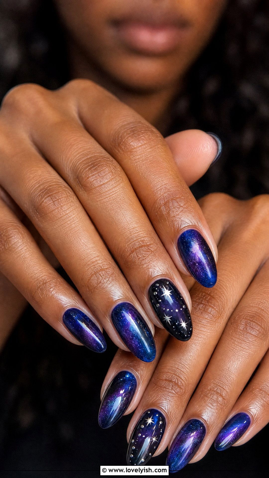 Galaxy Aura Nails with Star Accents - 25 aura nail designs - 25 aura nail designs