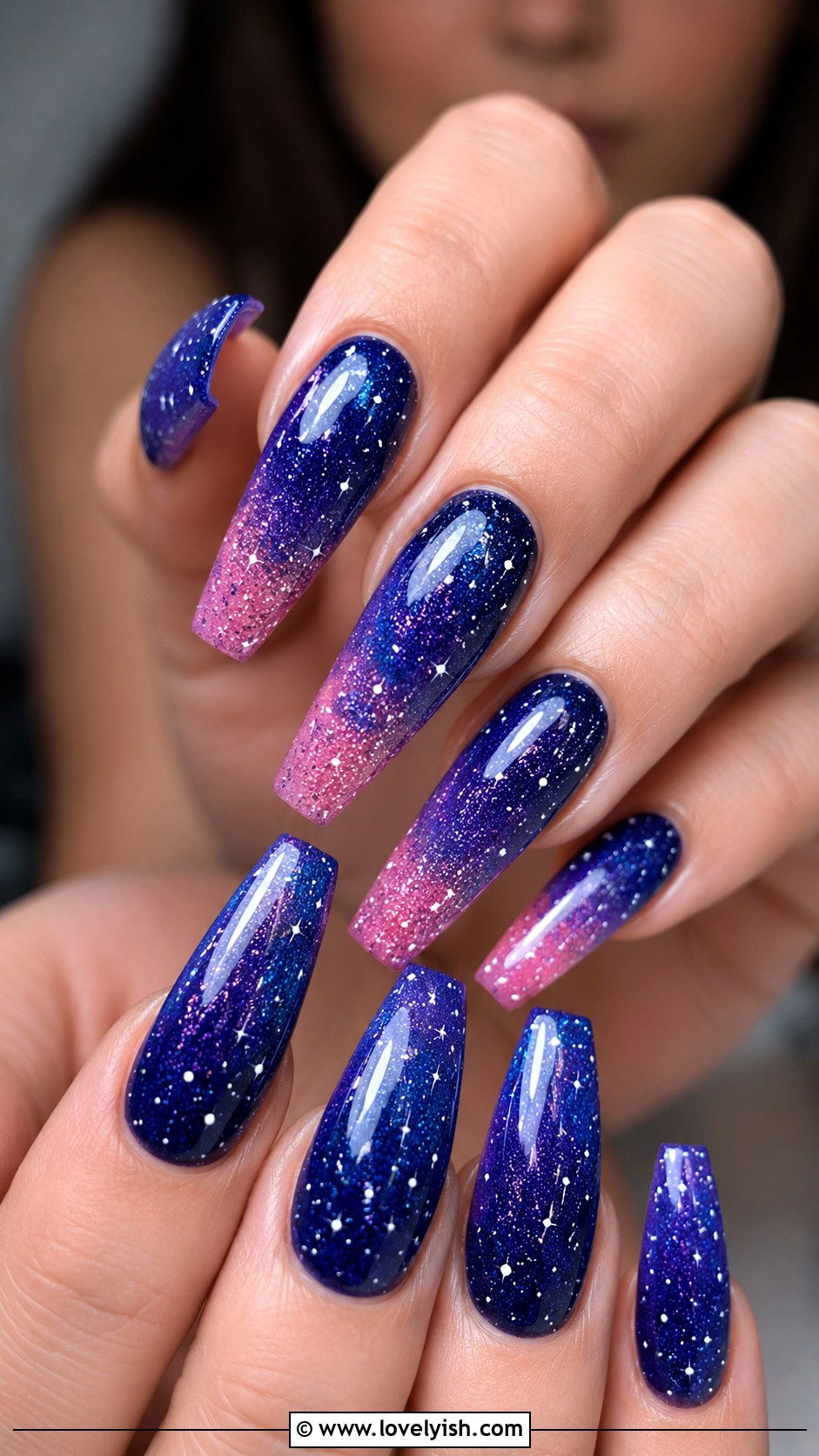 Galaxy Nails with Purple and Blue Sponge Ombre - 50 tumblr nail designs - 50 tumblr nail designs