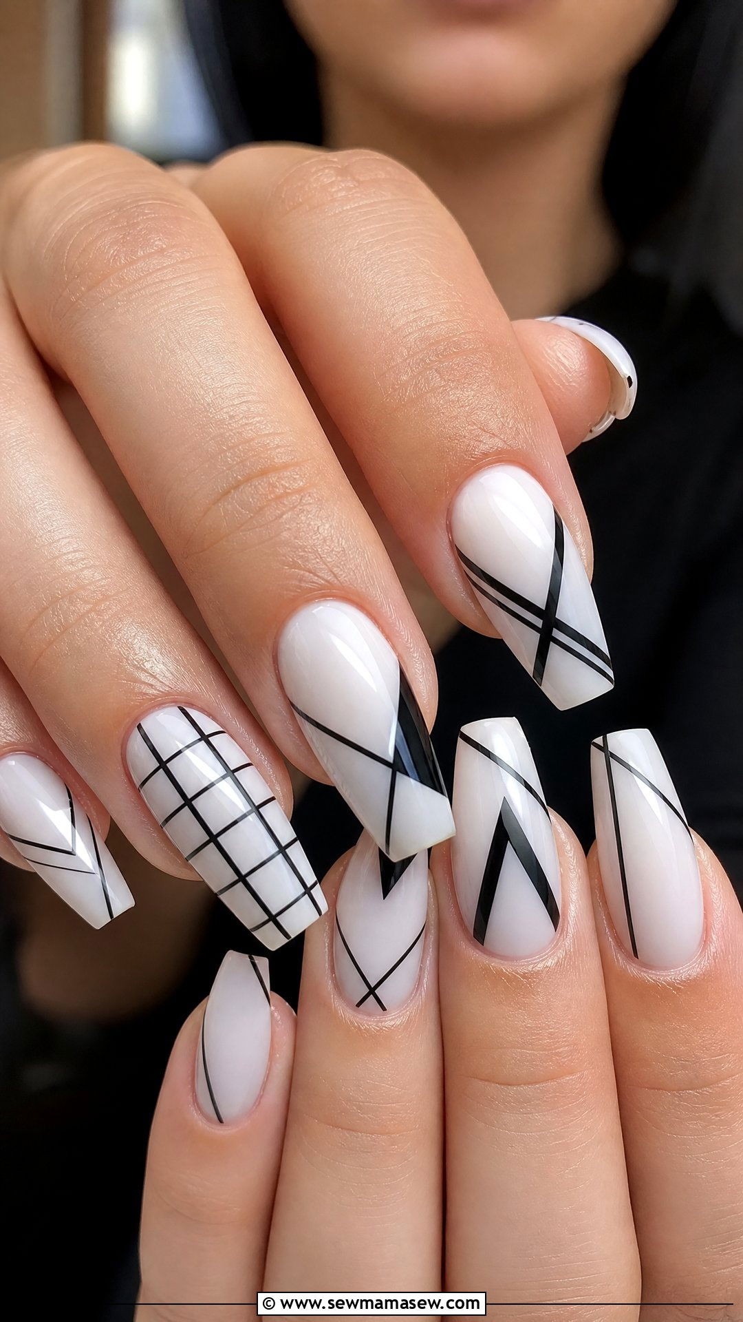 Geometric Black and White Gel Nails - 50 gel polish - 50 gel polish
