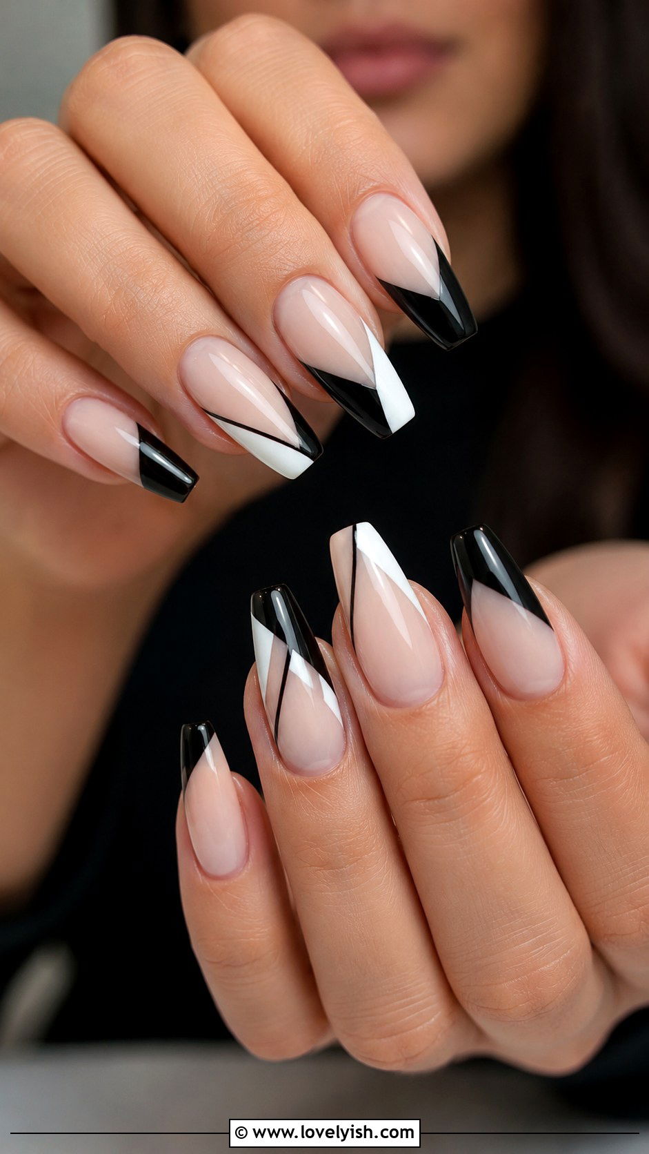 Geometric Black and White Nails - 35 nail art design ideas - 35 nail art design ideas