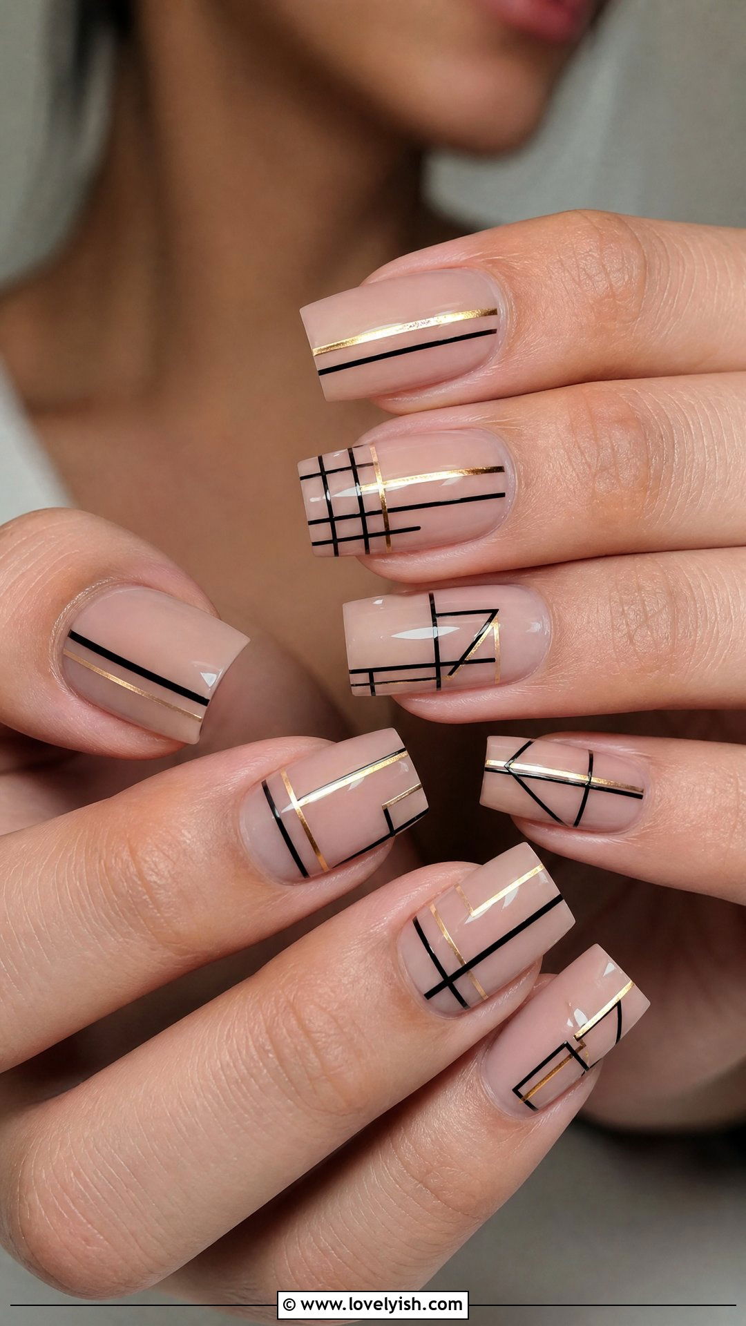 Geometric Line Art Square Nails - 50 square nails - 50 square nails