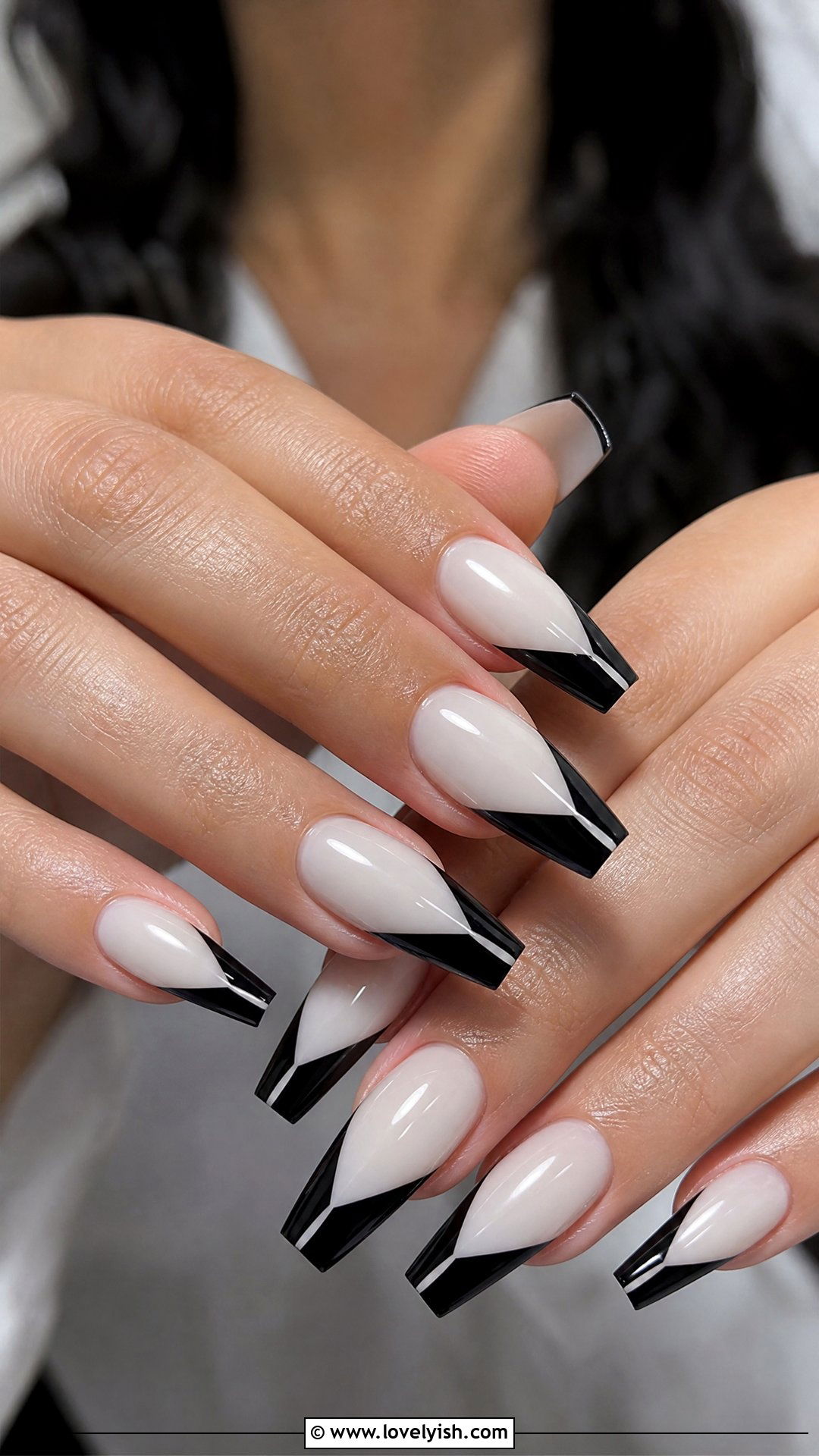 Geometric Triangle Tip Nails - 50 black and white nail designs - 50 black and white nail designs