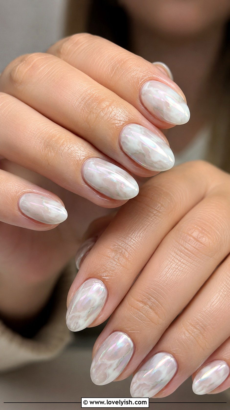 Glazed White Marble Swirl Nails - 50 back to school nails - 50 back to school nails