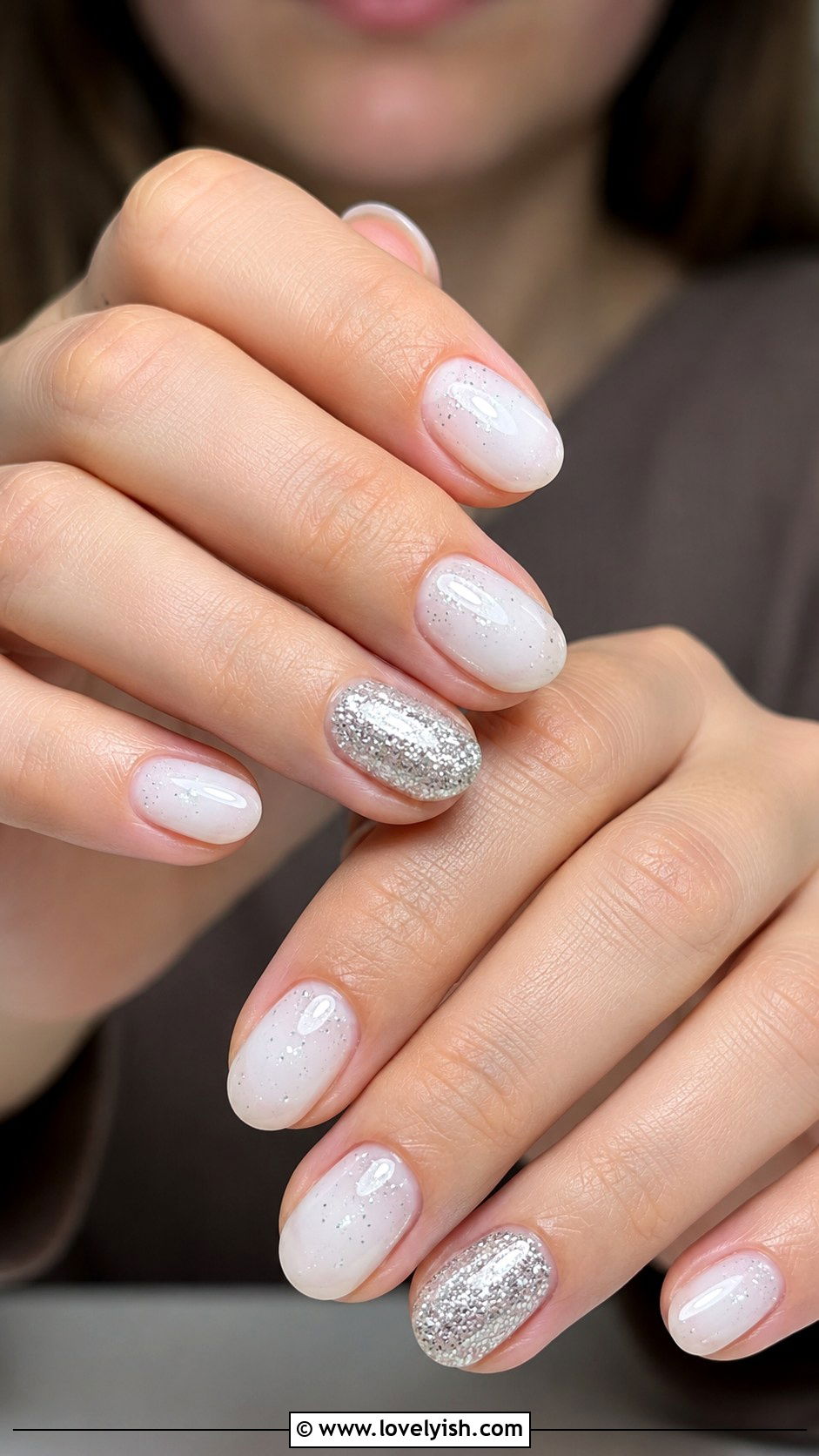 Glitter Accent On Milky Nails - 46 easy nail designs - 46 easy nail designs