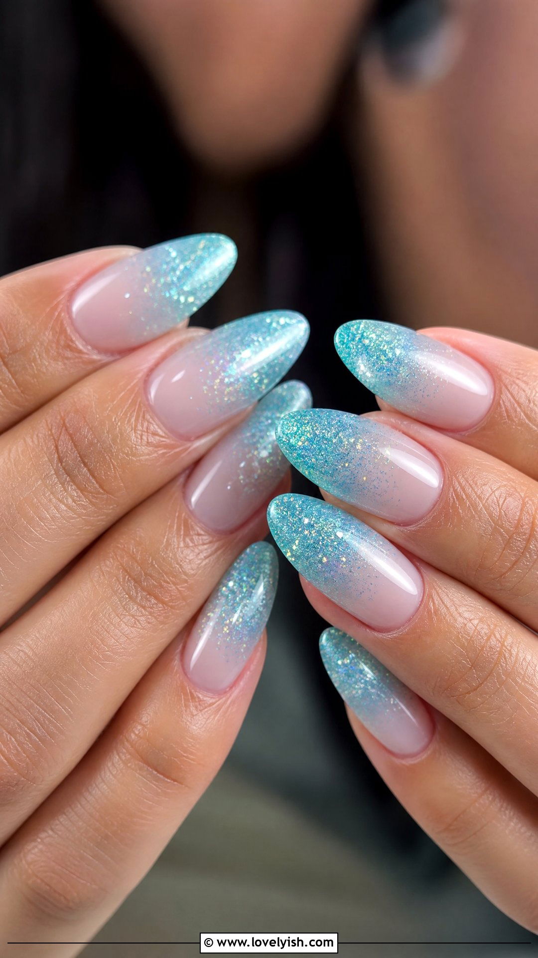 Glitter Aqua Ombre Nails - 39 summer nail ideas - 39 summer nail ideas