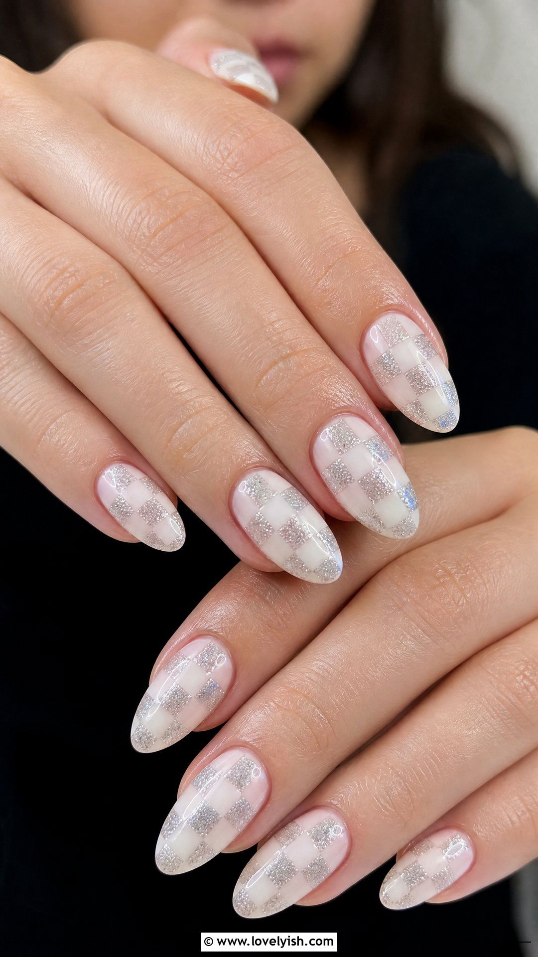 Glitter Checkered Nails - 25 checkered nail designs - 25 checkered nail designs