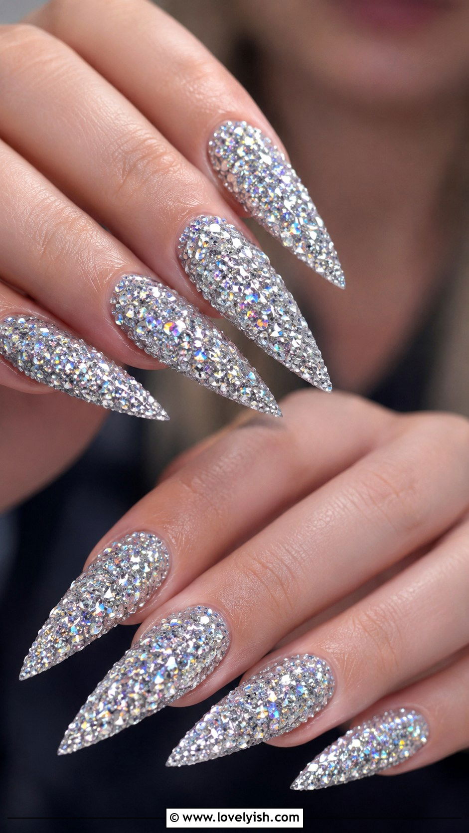 Glitter Encrusted Stiletto Nails - 50 glitter nails - 50 glitter nails