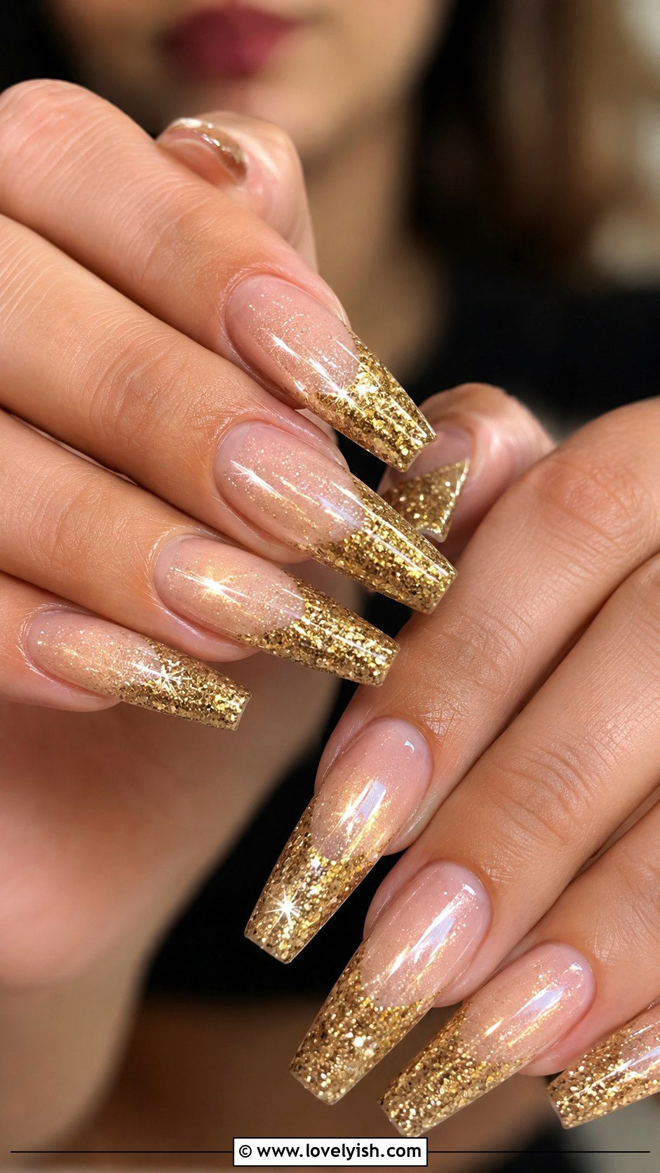 Glitter Gold French Tip Nails - 45 nail tips - 45 nail tips