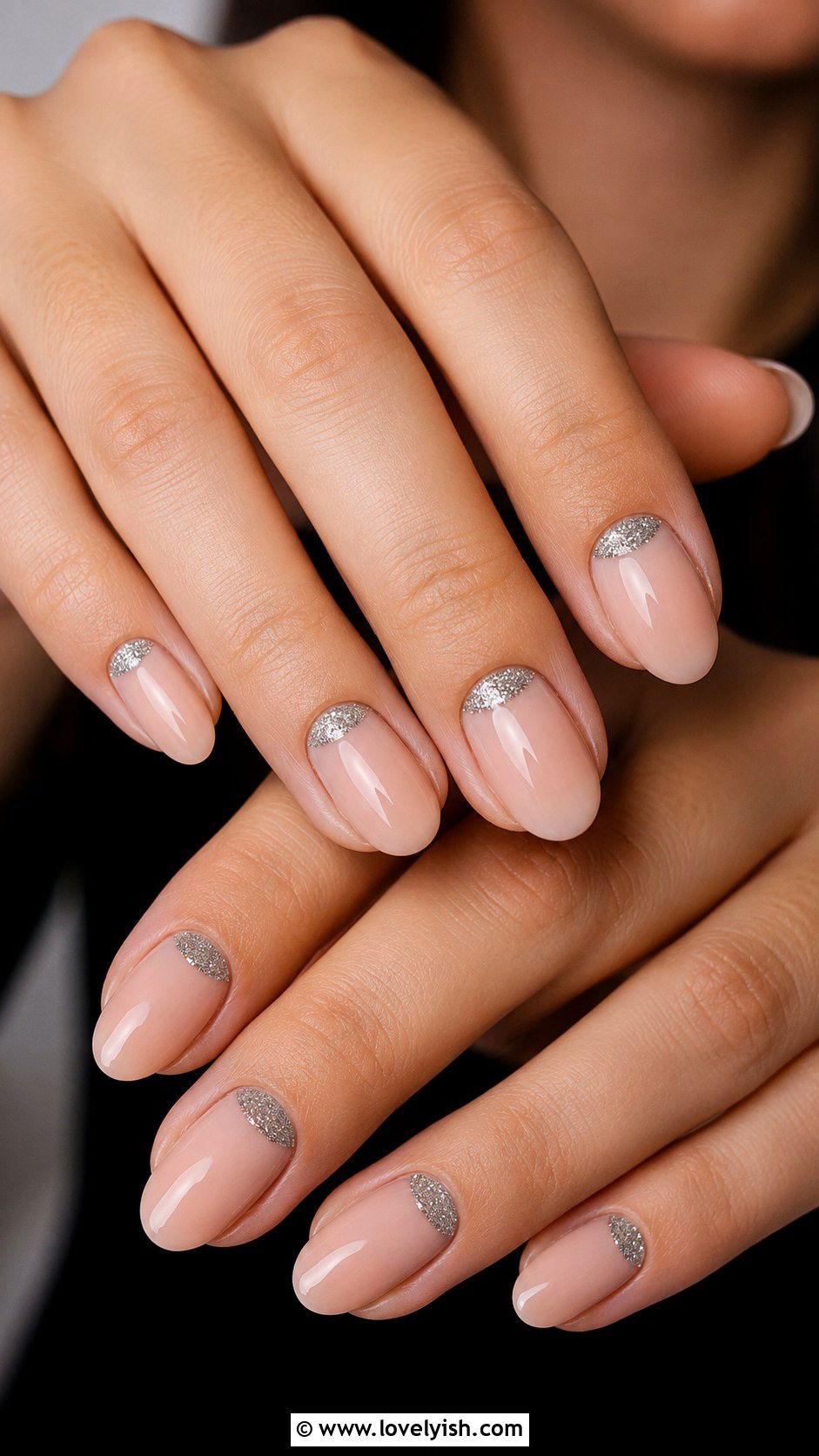 Glitter Half Moon Nails - 50 quick nail designs - 50 quick nail designs