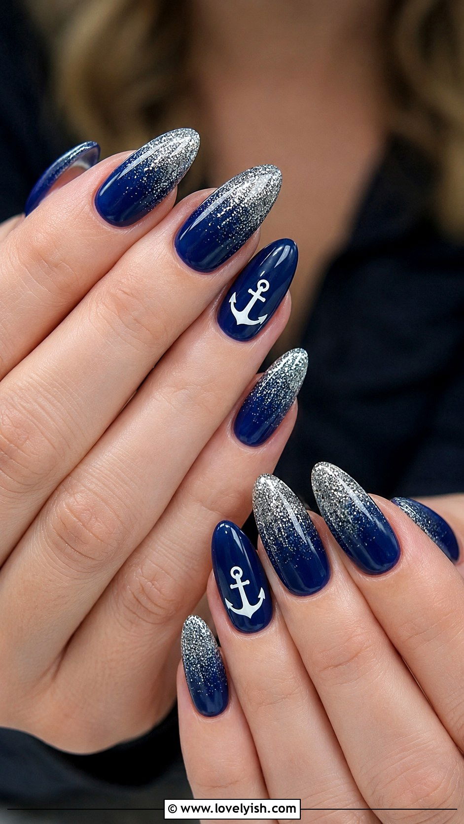 Glitter Ombre Anchor Nails - 50 anchor nail designs - 50 anchor nail designs