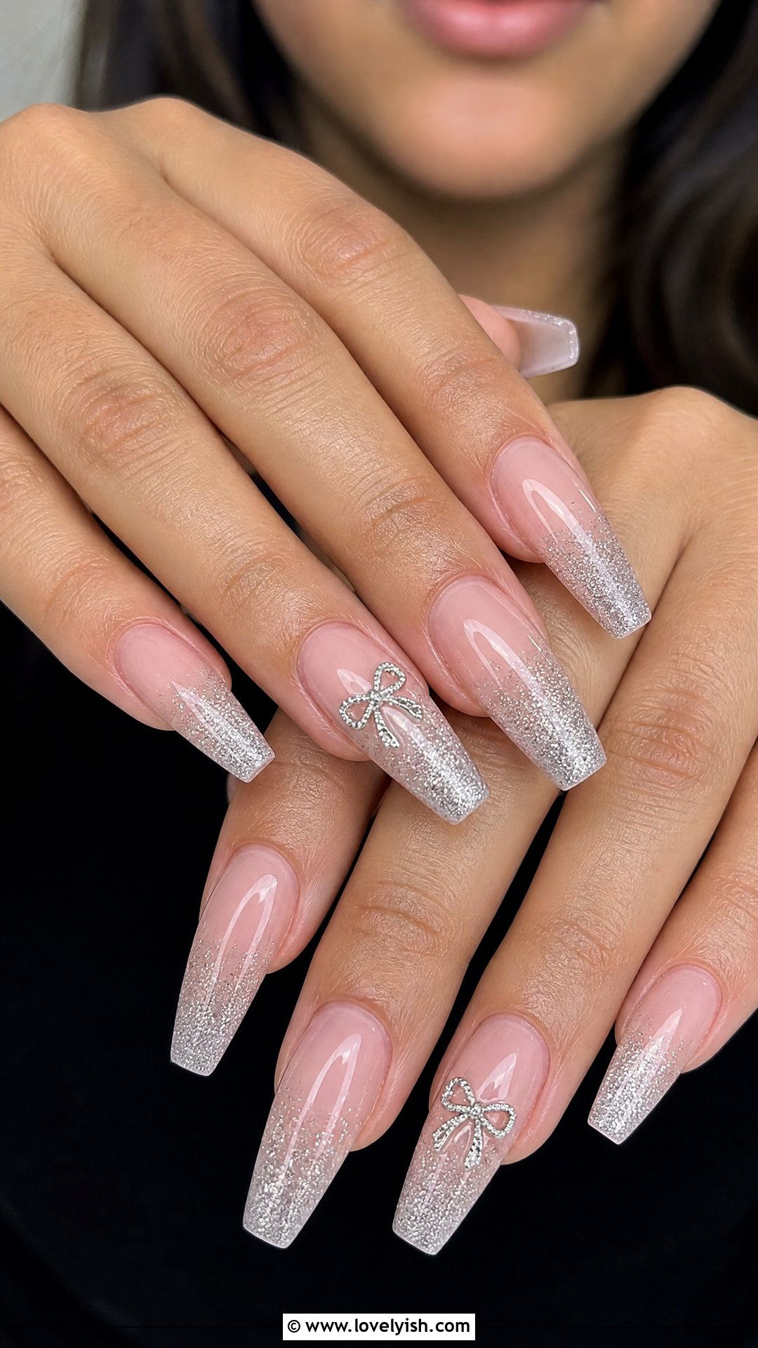 Glitter Ombre Bow Nails - 25 bow nail design ideas - 25 bow nail design ideas