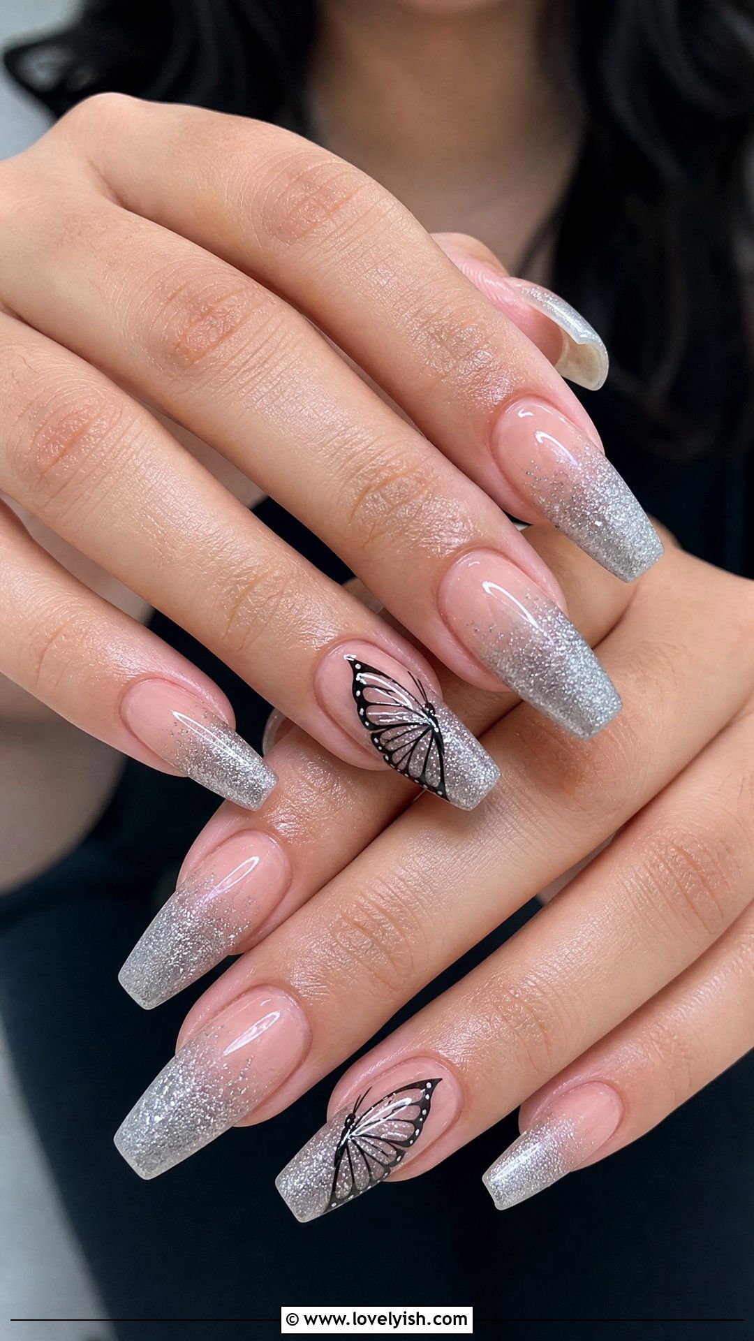 Glitter Ombre Butterfly Nails - 25 butterfly nail design ideas - 25 butterfly nail design ideas