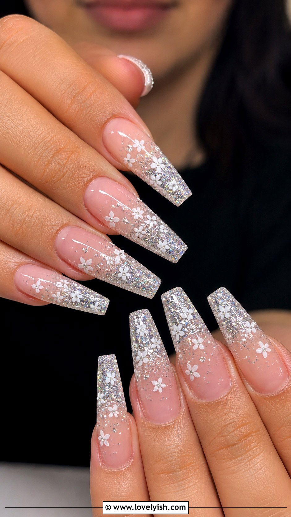 Glitter Ombre Floral Nails - 25 flower nails design ideas - 25 flower nails design ideas
