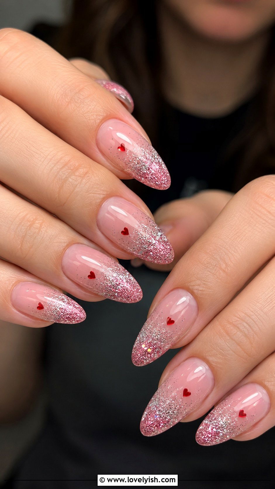 Glitter Ombre Heart Nails - 25 heart nail designs - 25 heart nail designs